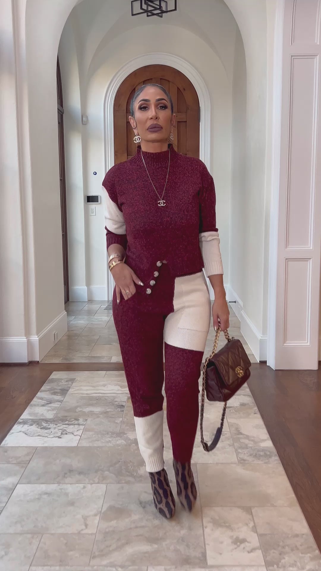 Judia (Burgundy/White Knitted Sweater Set) ALL SALE ITEMS ARE A FINAL SALE NO EXCHANGE