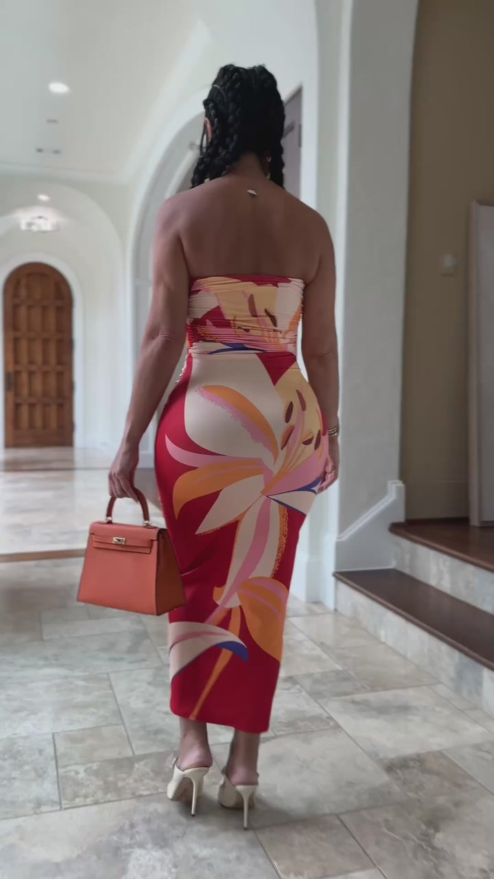 Breeze (Red Multi Midi Dress) ALL SALE ITEMS ARE A FINAL SALE NO EXCHANGE