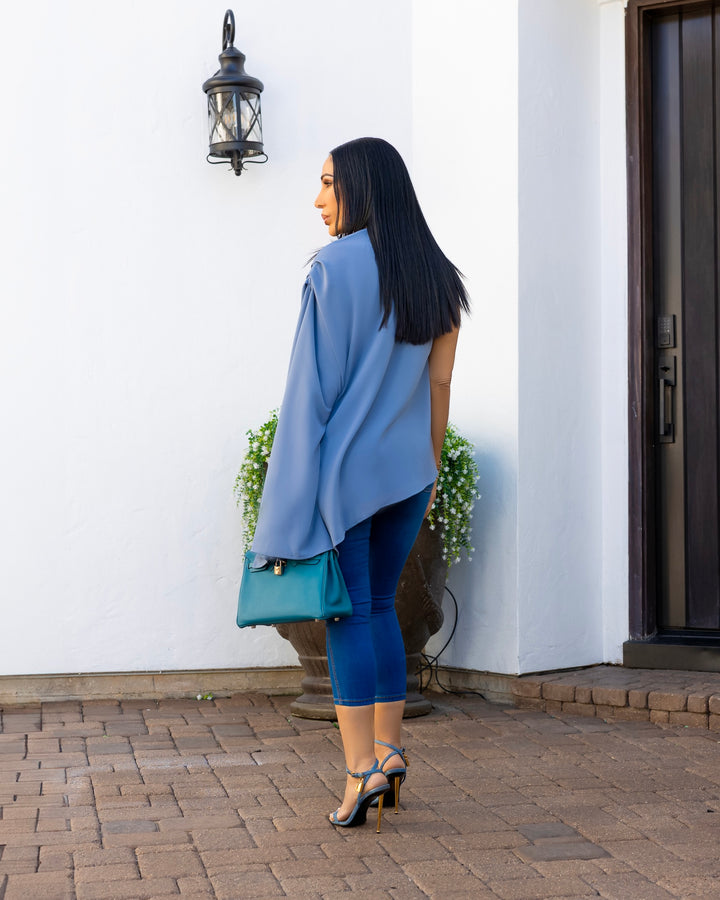 Chine (Blue Asymmetrical Draped Top)