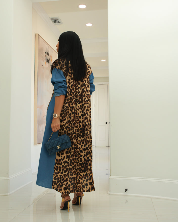 Stormy (Blue/Leopard Shirt Dress)