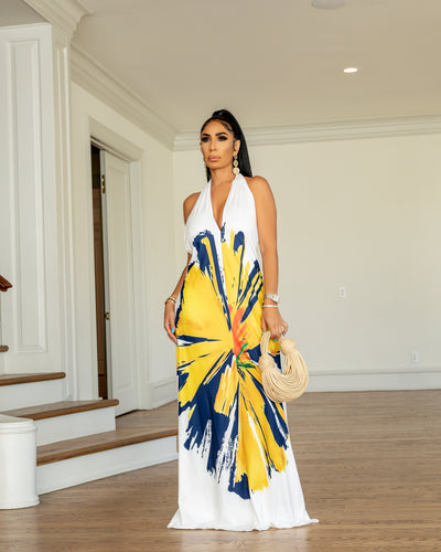 Sol (White/Yellow Maxi Dress)