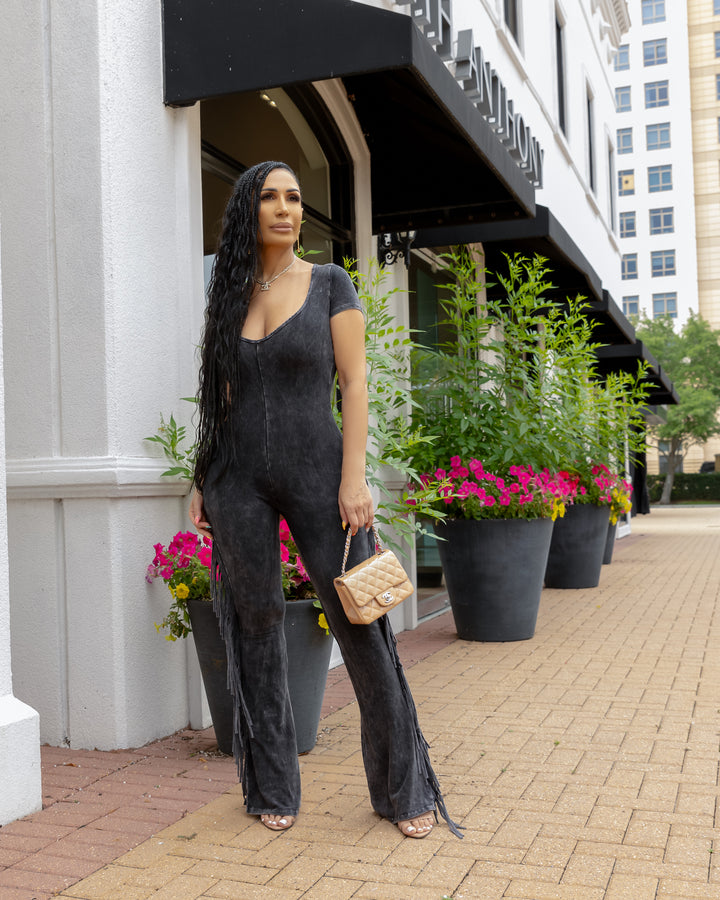 Tempting (Black Fringed Jumpsuit)