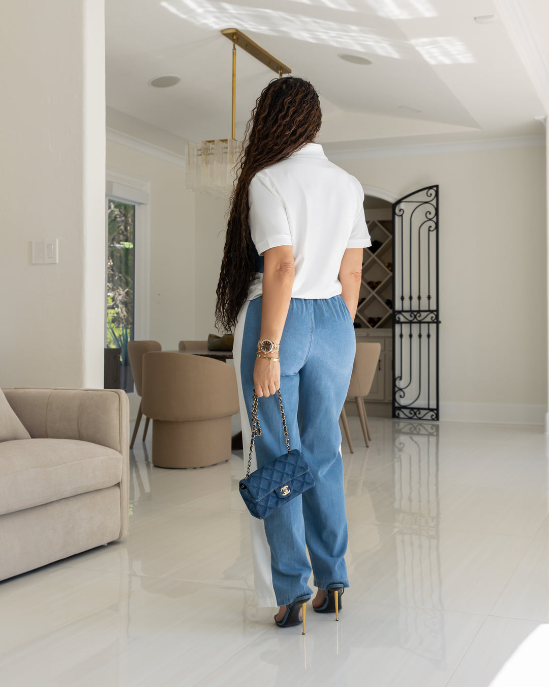 Mila (Denim/White Pant Set)
