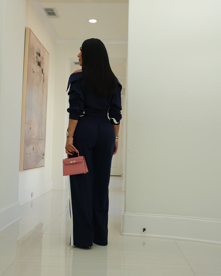 Esco (Navy Blue/White Pant Set)