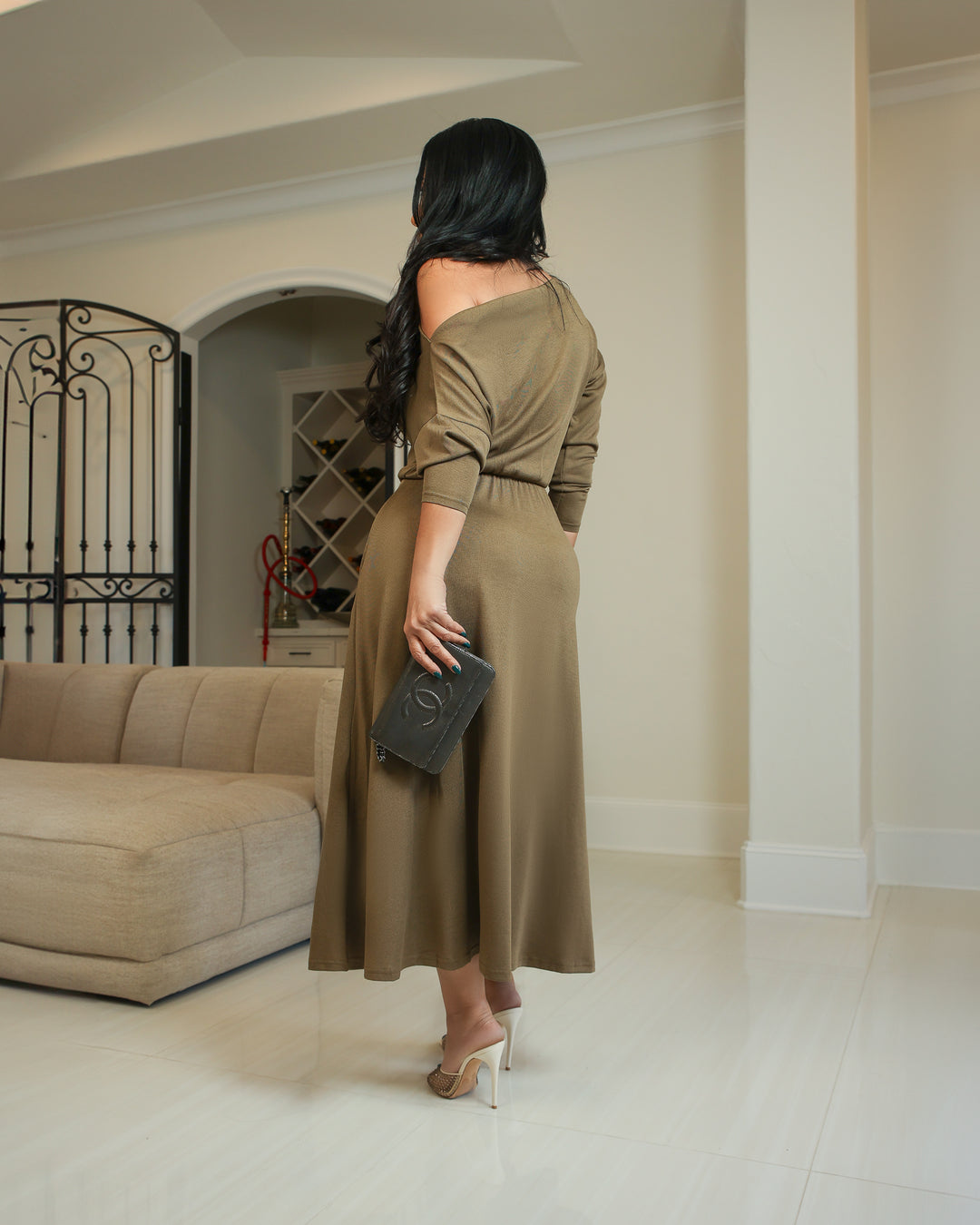 Byrd (Olive Knit Midi Dress)