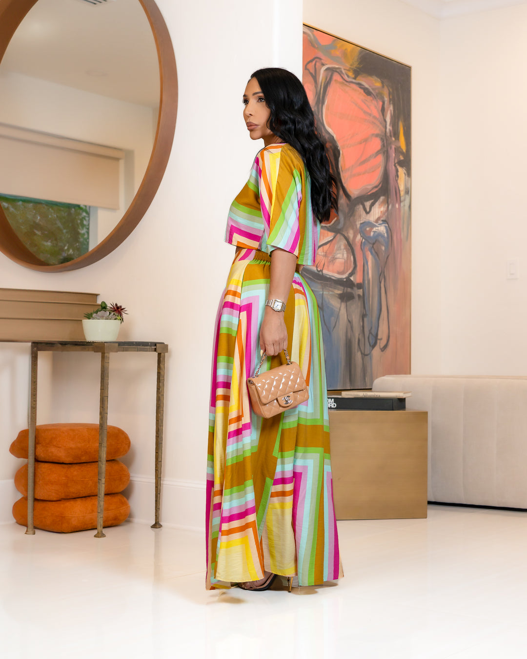 Toni (Mustard Multicolor Skirt Set)