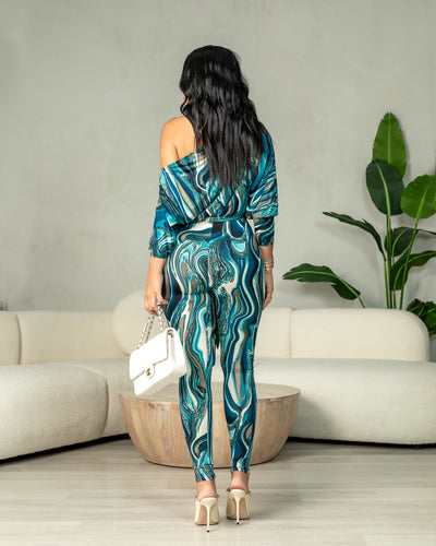 Alaina (Teal Multi Color Long Sleeve Jumpsuit) PRE-ORDER 9/27