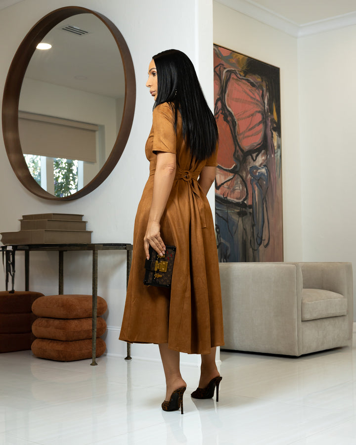 Nava (Camel Faux Suede Dress)