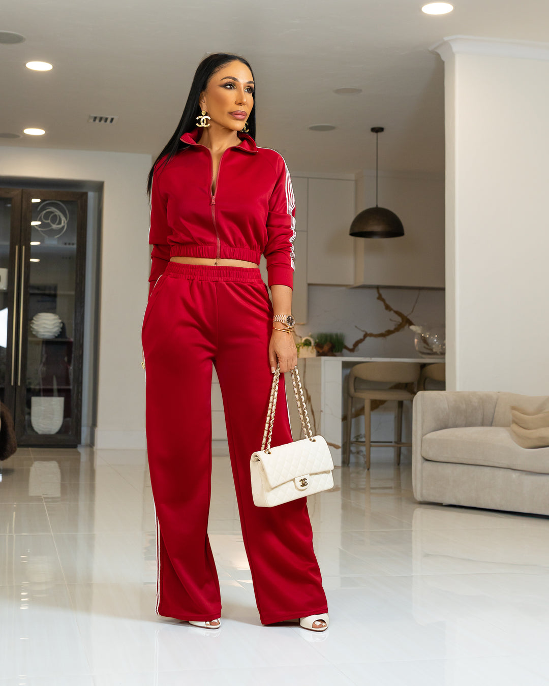 Metro (Wine/White Pant Set)
