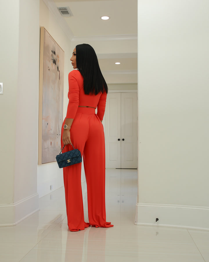 Aziel (Coral Dark Pant Set)