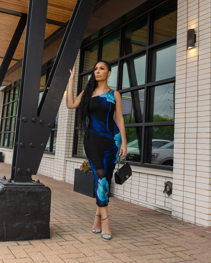 Marla (Blue Multi Midi Dress) ALL SALE ITEMS ARE A FINAL SALE NO EXCHANGE