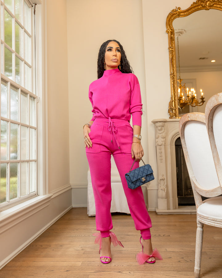 Amara (Pink Two Piece Sweater Pant Set)