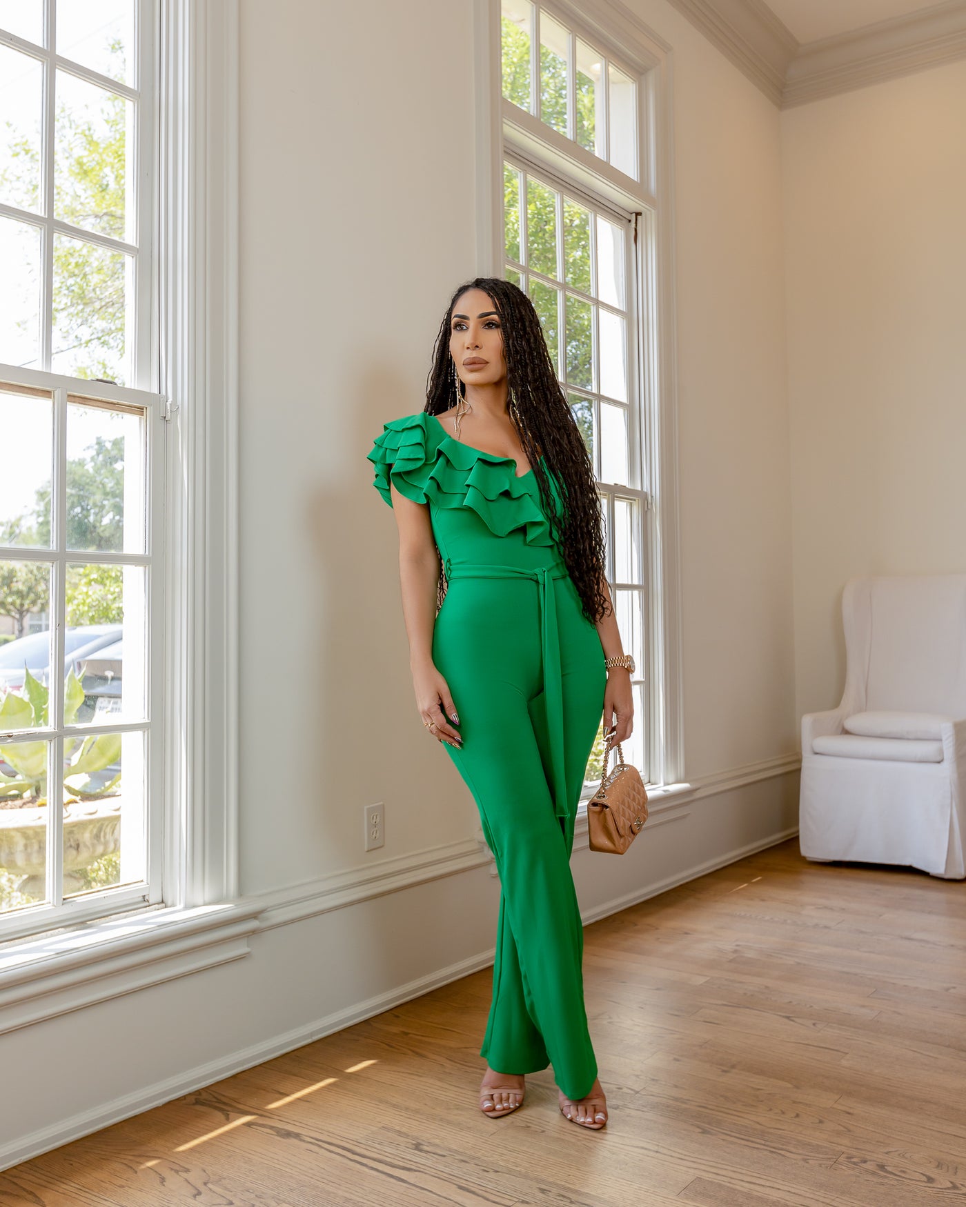 Editorial (Kelly Green One Shoulder Jumpsuit)