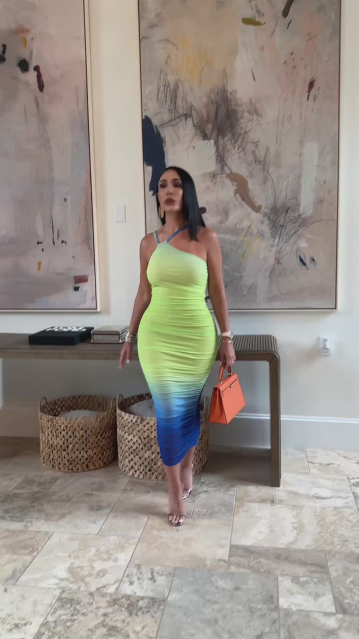 Perez (Blue/Lime Midi Dress)