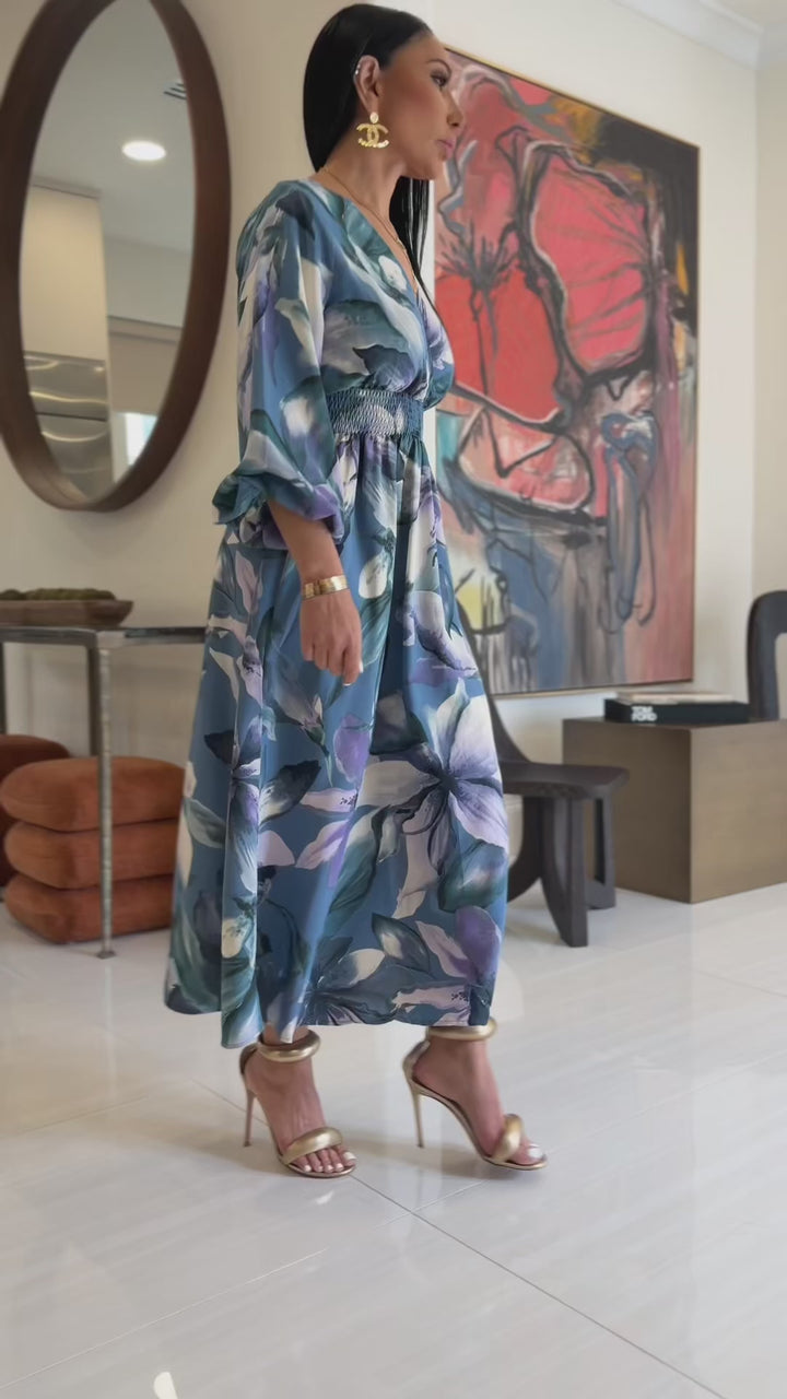Rocki (Multi Blue Floral Print Dress)