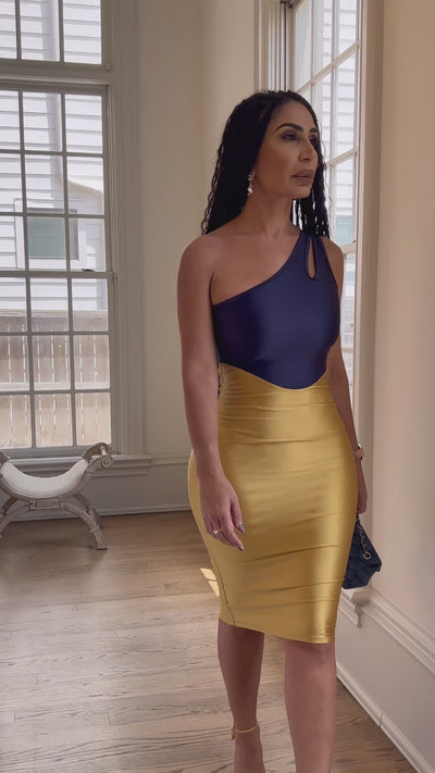 Connie (Navy Blue/Gold Bodycon Dress) ALL SALE ITEMS ARE A FINAL SALE NO EXCHANGE