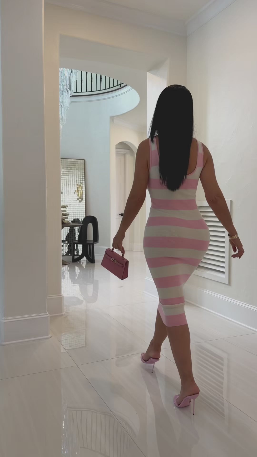 Tashika (Blush Pink/White Midi Dress)