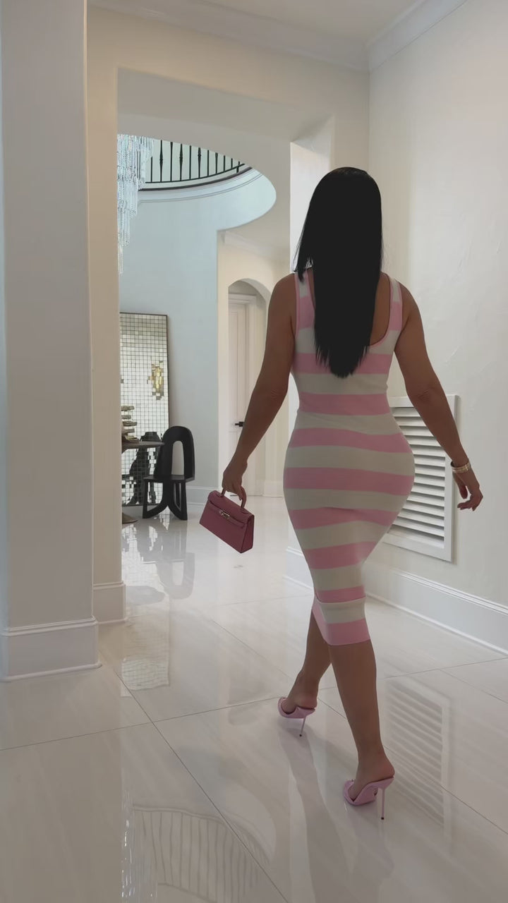 Tashika (Blush Pink/White Midi Dress)