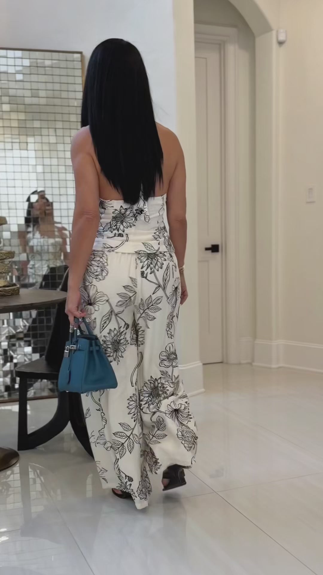 Zelda (White/Black Floral Pant Set)