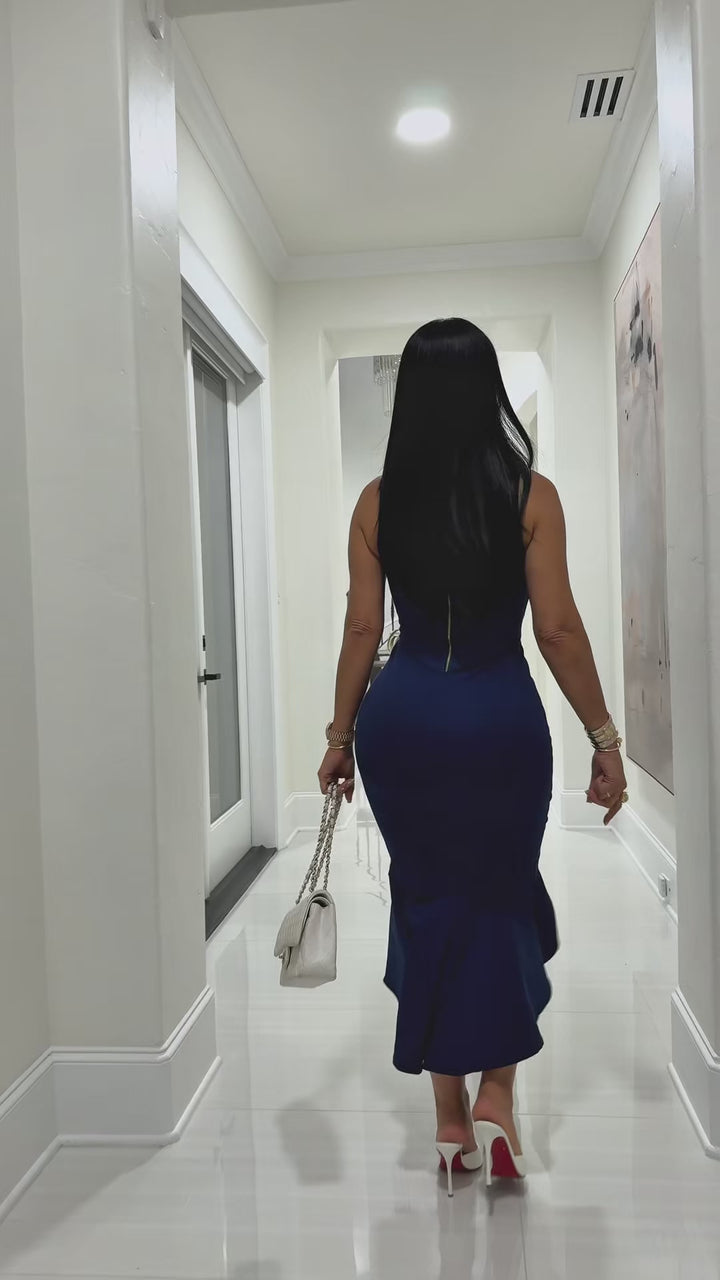 Magno (Navy Midi Dress)