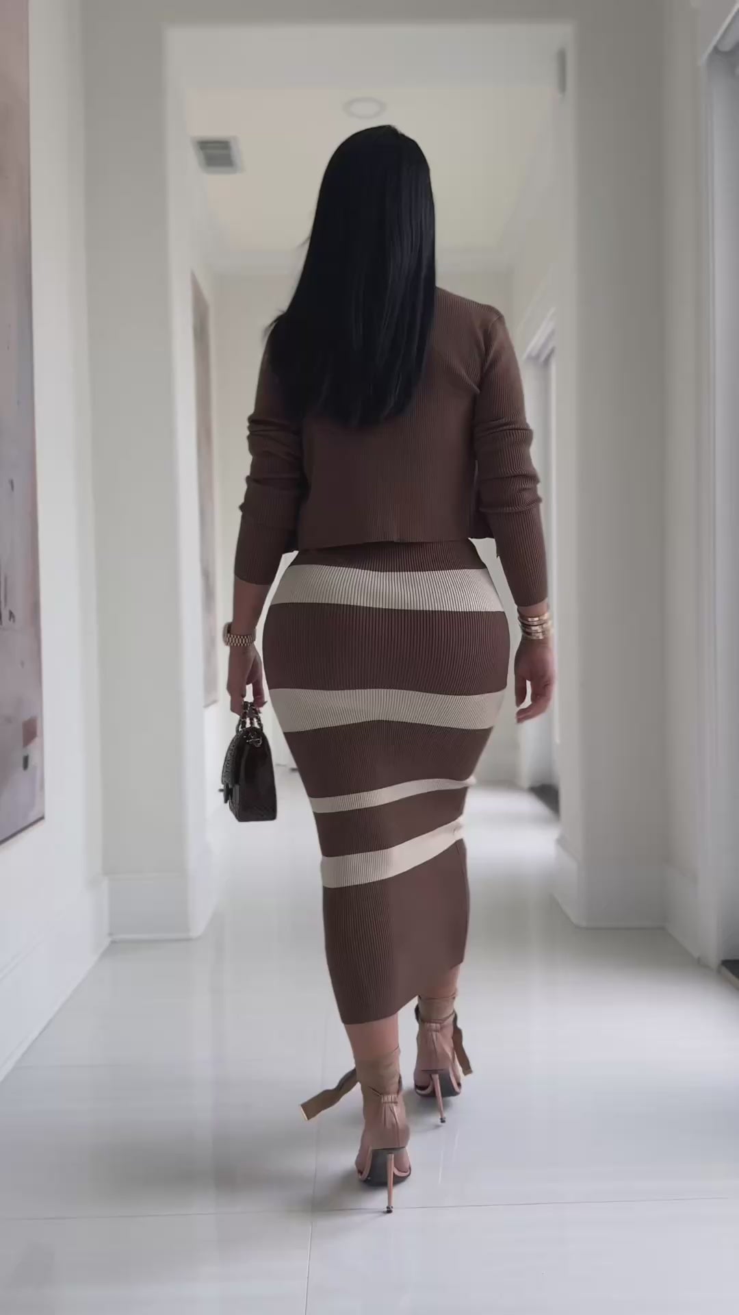 Casella (Brown/Cream Midi Dress Set)