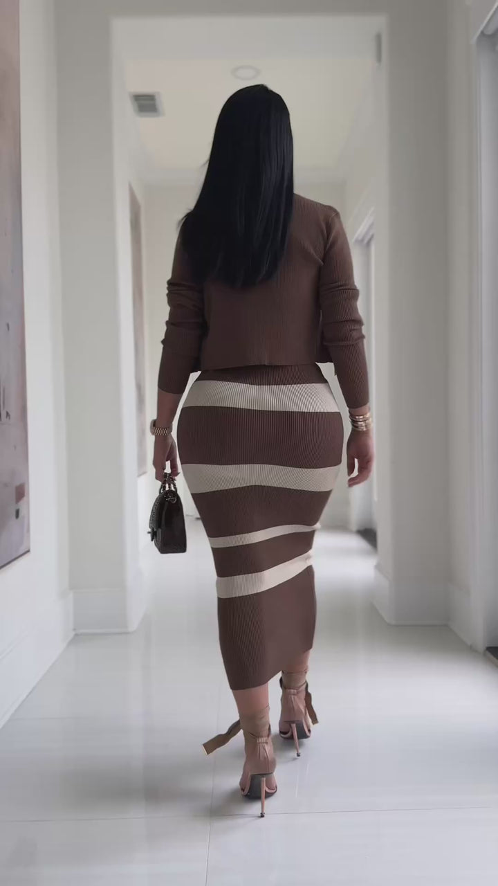 Casella (Brown/Cream Midi Dress Set)