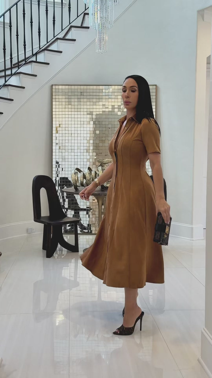 Nava (Camel Faux Suede Dress)