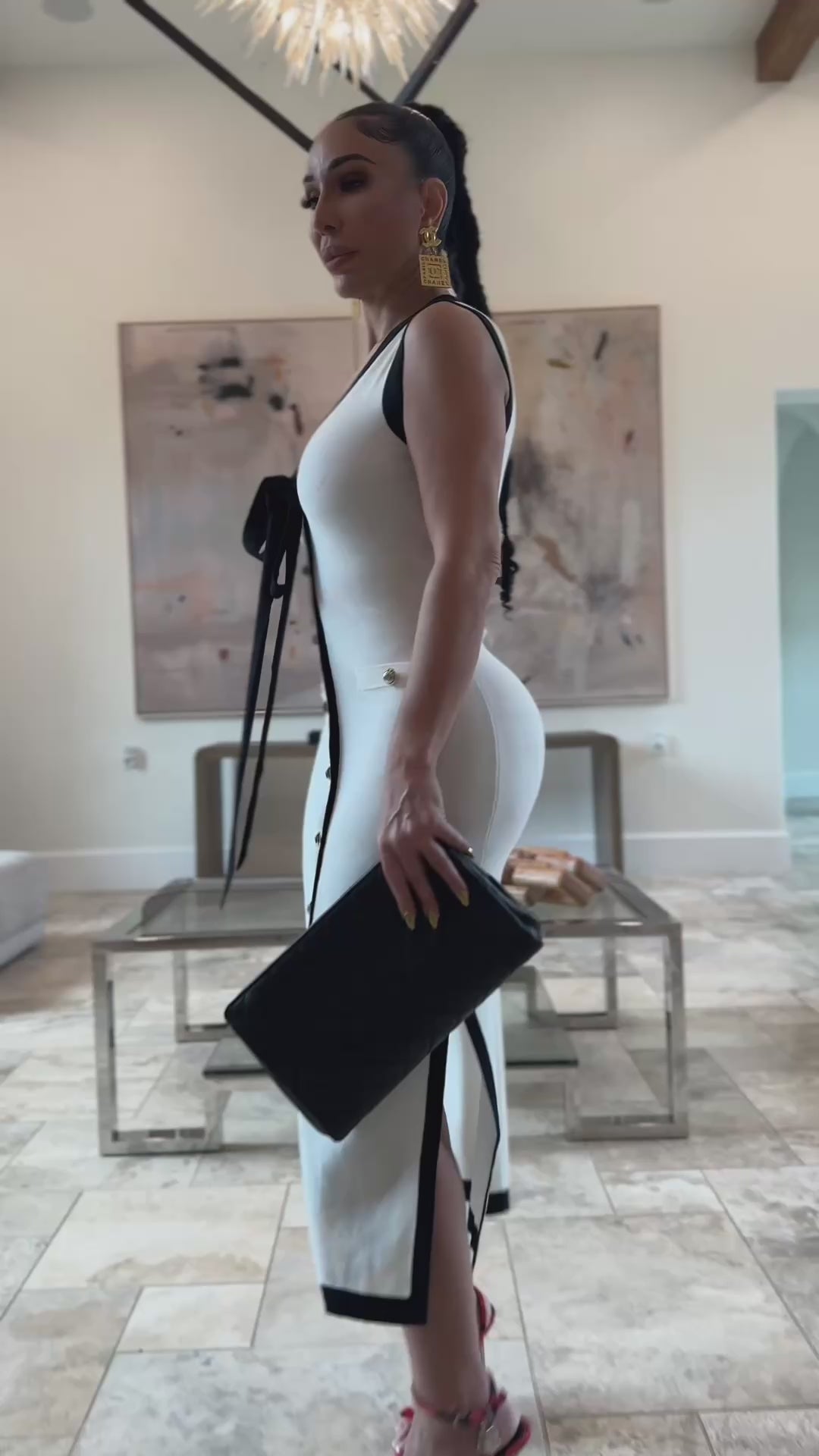 Minka (Ivory/Black Midi Dress)