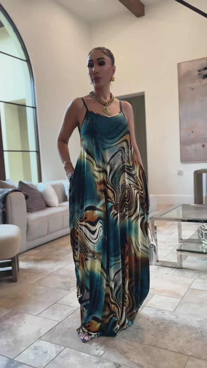 Jina (Teal/Brown Maxi Dress)