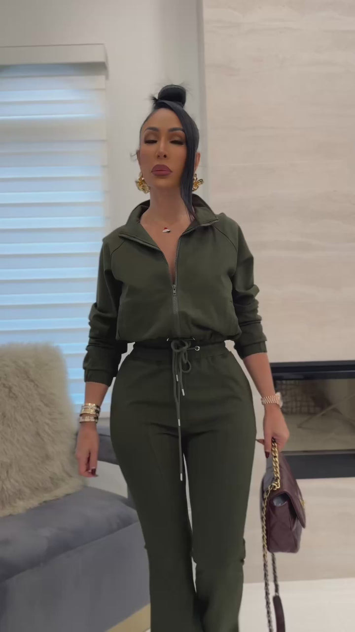 Messi (Dark Olive Green Flared Pant Set)