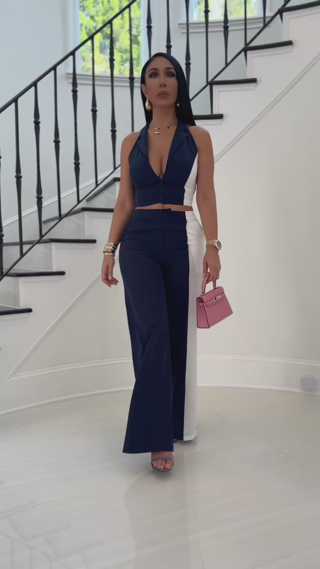 Delaney (Navy Blue/White PantSet)