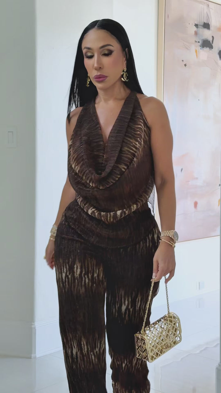 Lee-Lee (Brown/Bronze Multicolor Pant Set)