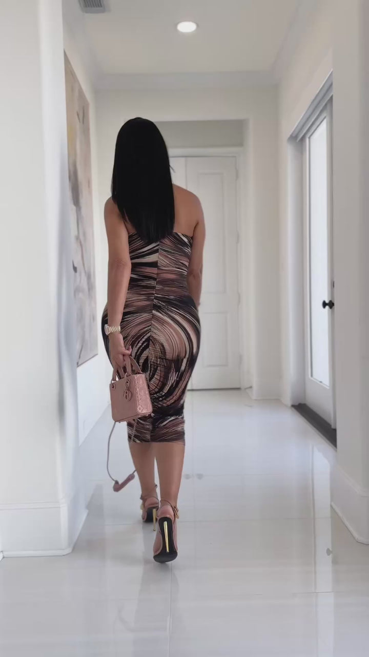 Jose (Brown Multi Color Midi Dress)