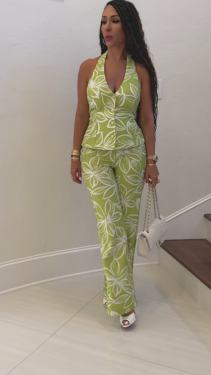 Kira (Lime Green Floral Jumpsuit)