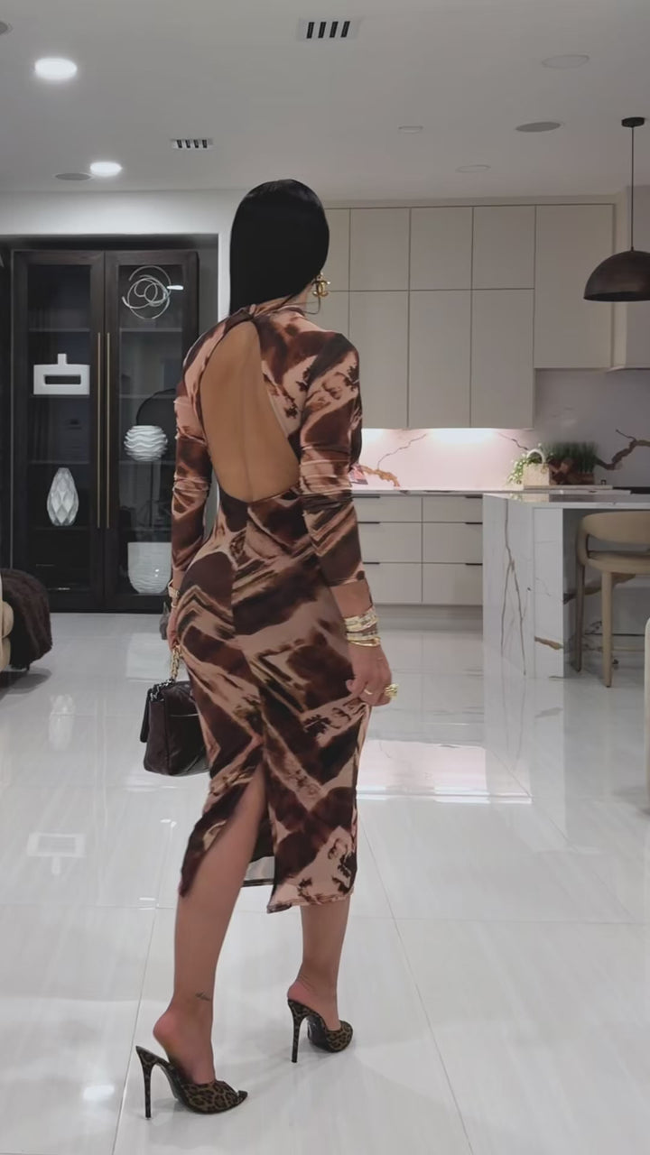 Nisha (Brown/Black Midi Dress)