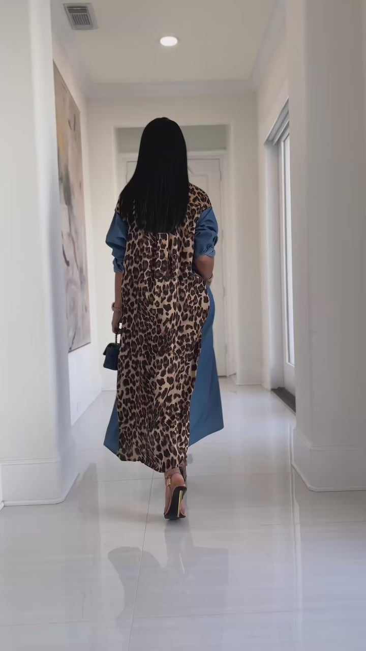 Stormy (Blue/Leopard Shirt Dress)
