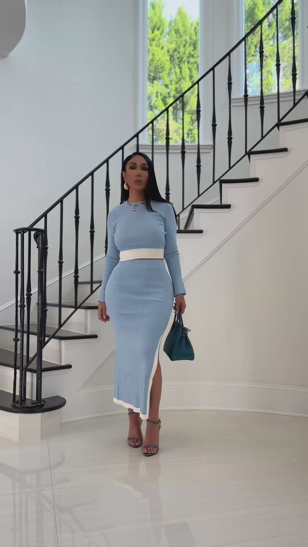 Miles (Baby Blue/White Skirt Set)
