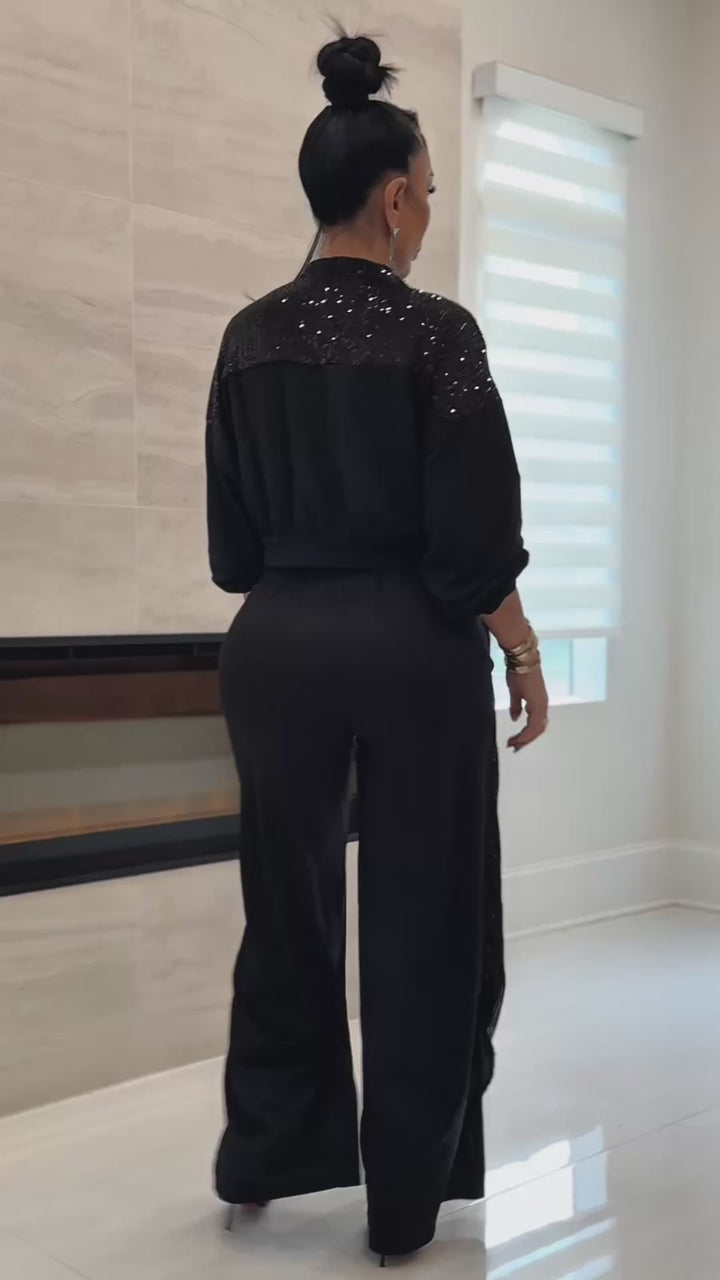 Reigna (Black Sequin Pant Set)