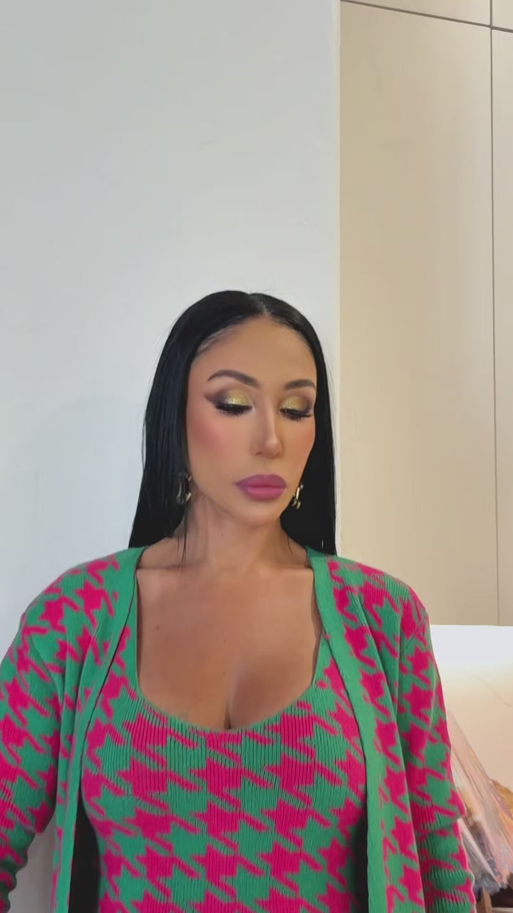 Toosie (Green/Pink Multicolor Cardigan and Dress)