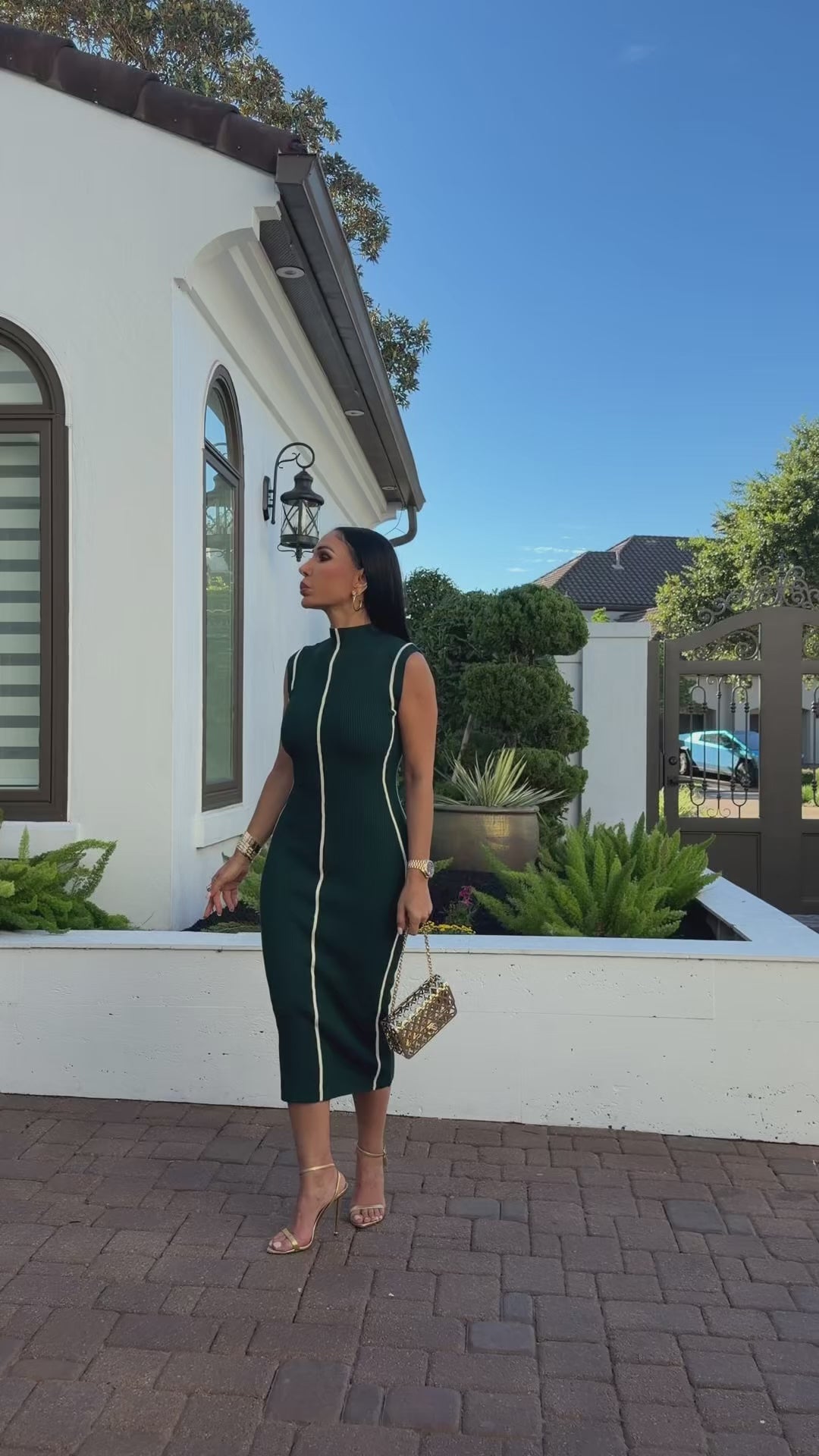 Vivienne (Green/White Midi Dress)