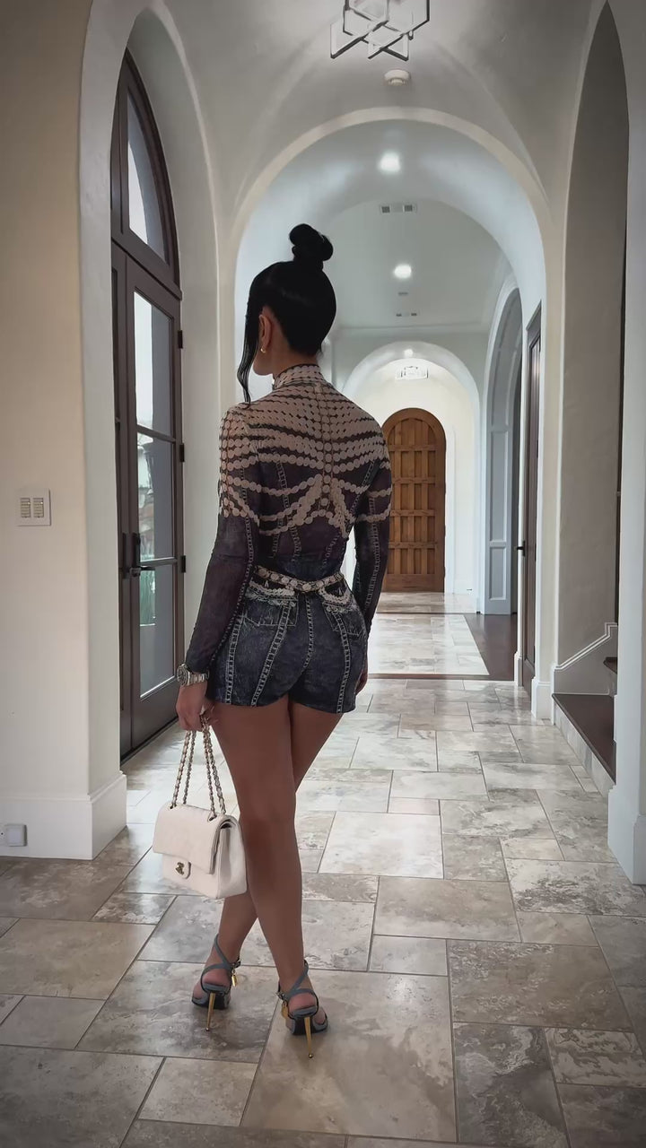 Jensen (Blue Denim Print Skort Set)