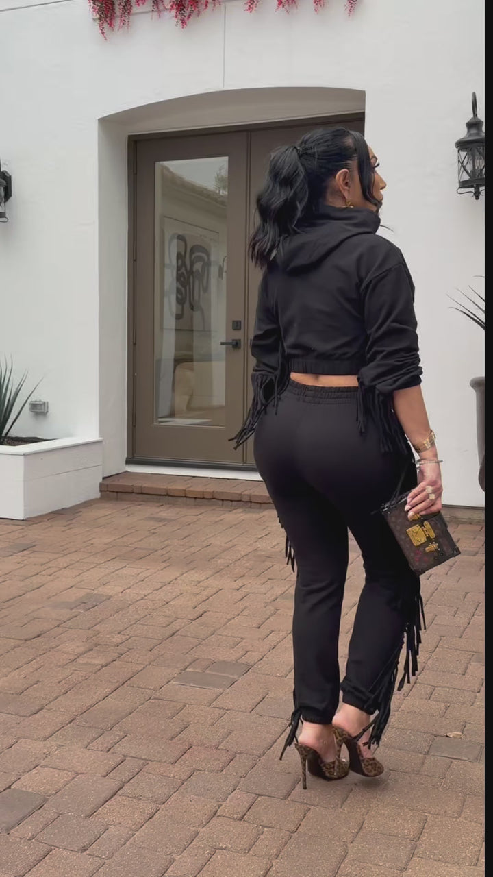Dalia (Black Fringe Jogger Set)