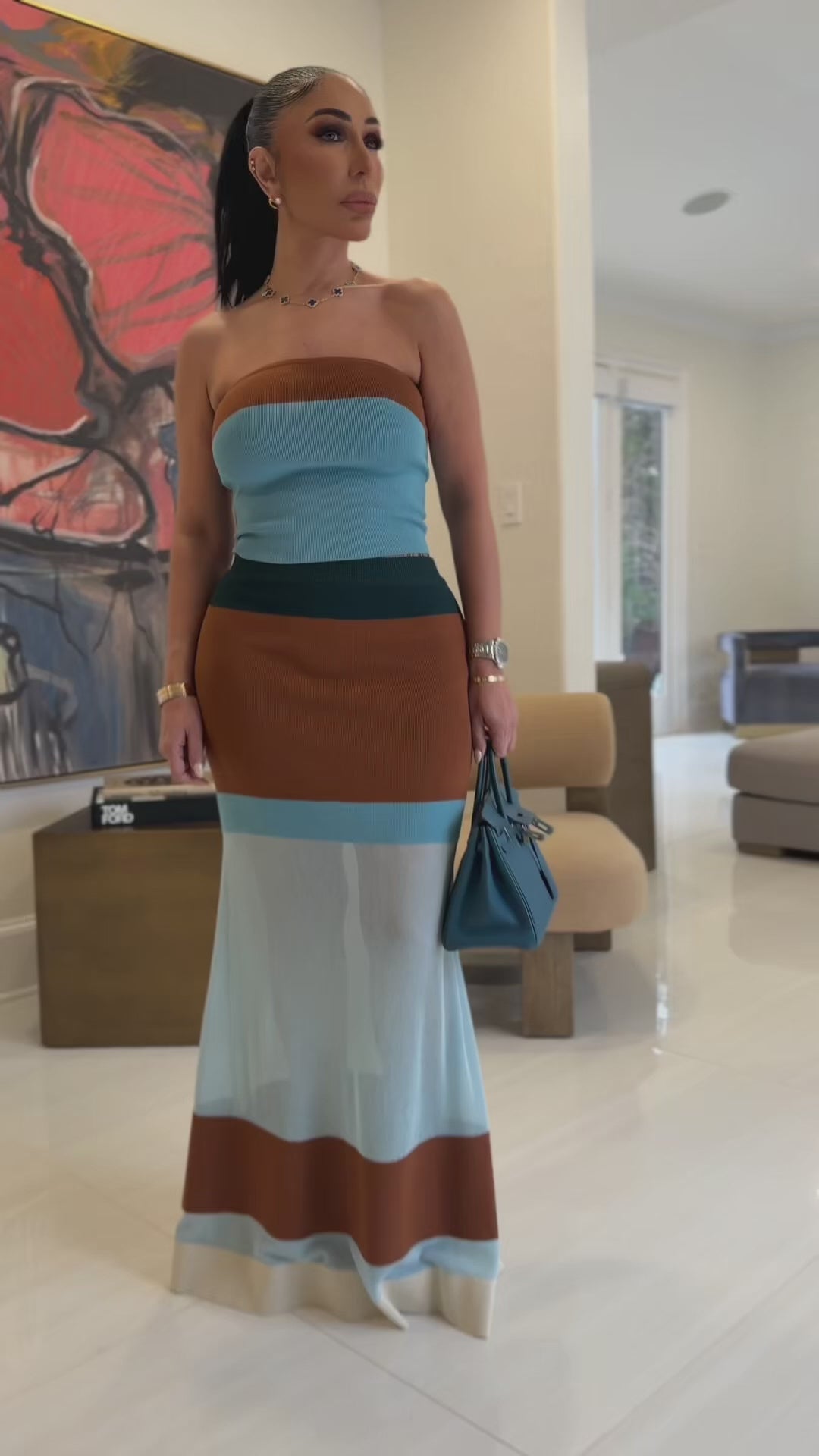 Guss (Blue/Brown Multi Skirt Set)