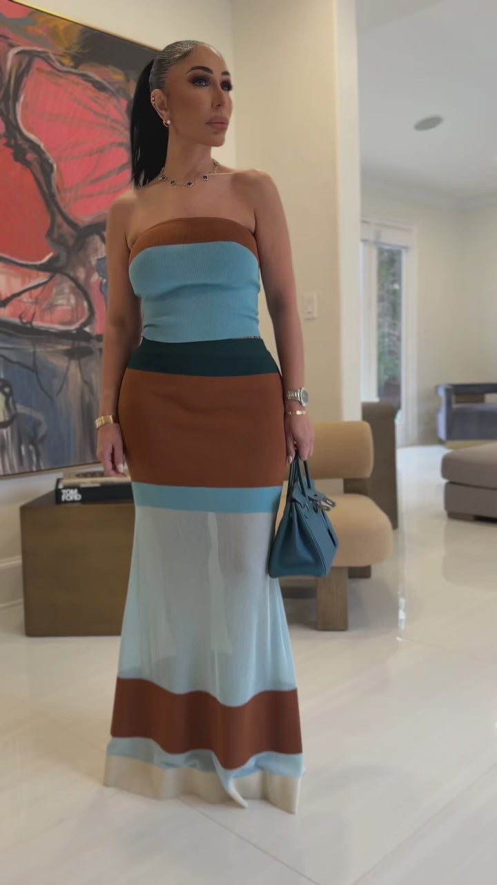 Guss (Blue/Brown Multi Skirt Set)