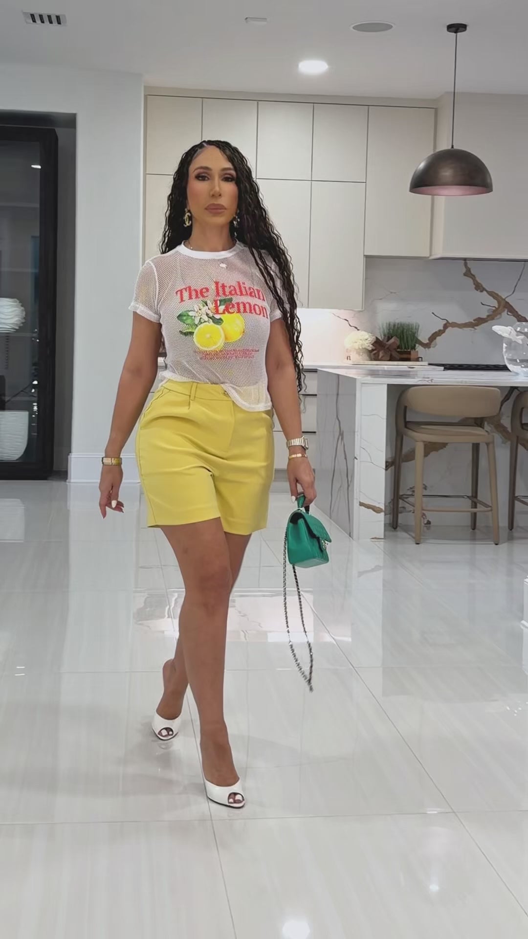 Lemon (White Mesh Graphic Top)