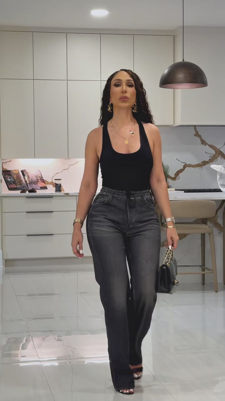 Headline (Black Denim Print Pants)