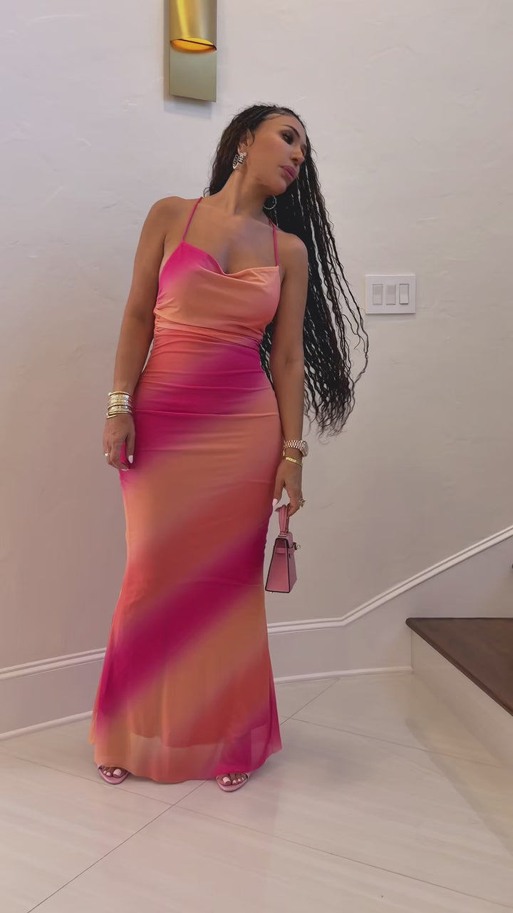 Ombre (Fuchsia/Orange Maxi Dress)