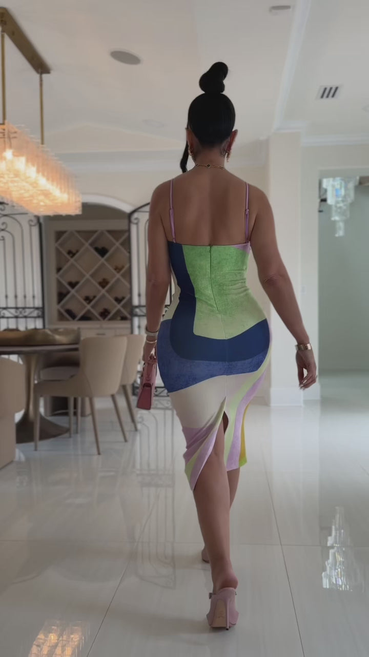Tory (Blue/Green Multi Midi Dress) PRE-ORDER Ships 7/31