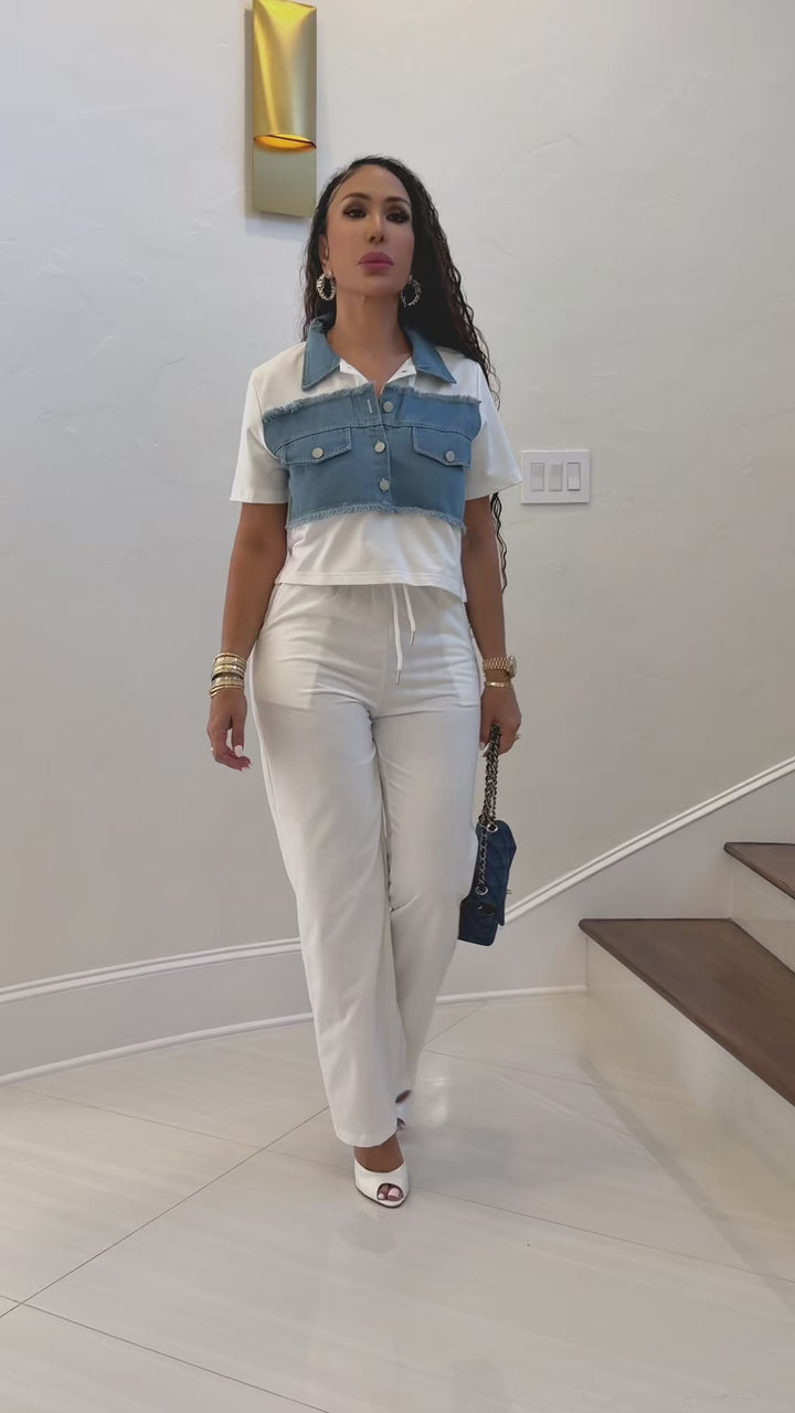 Lace (Denim/White Pant Set)