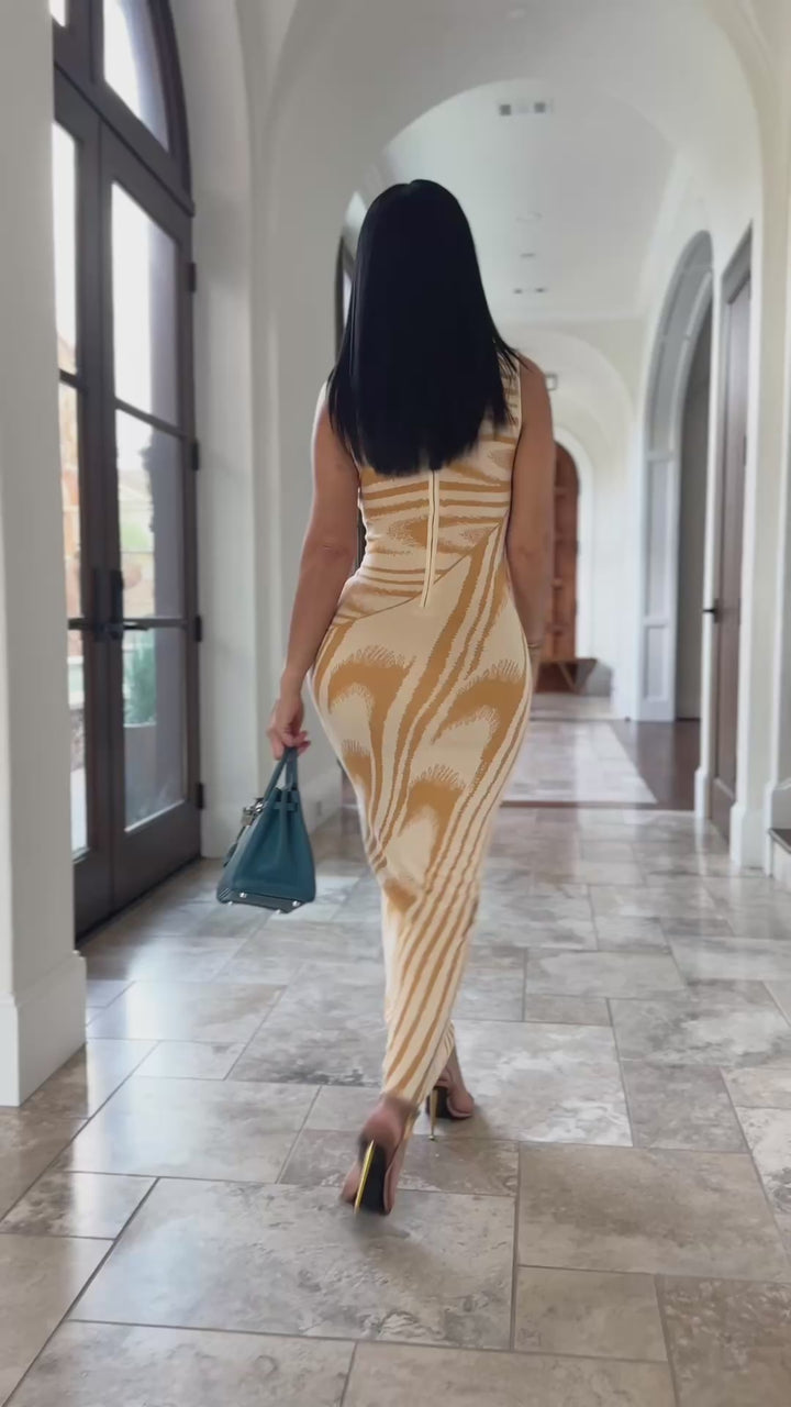 Claudina (Beige/Mustard Maxi Dress)